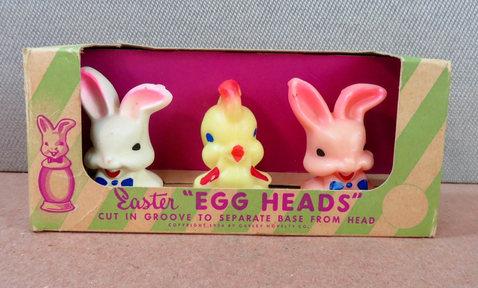 Vtg 1954 Gurley Easter Egg Heads Wax Covers Containers Rare Buffalo NY Box Set