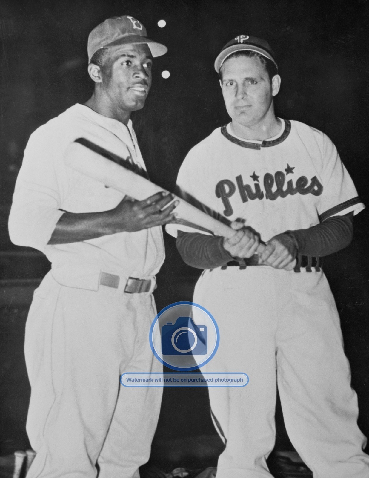 JACKIE ROBINSON BEN CHAPMAN BASEBALL 1947 B&W 8.5X11 PHOTO