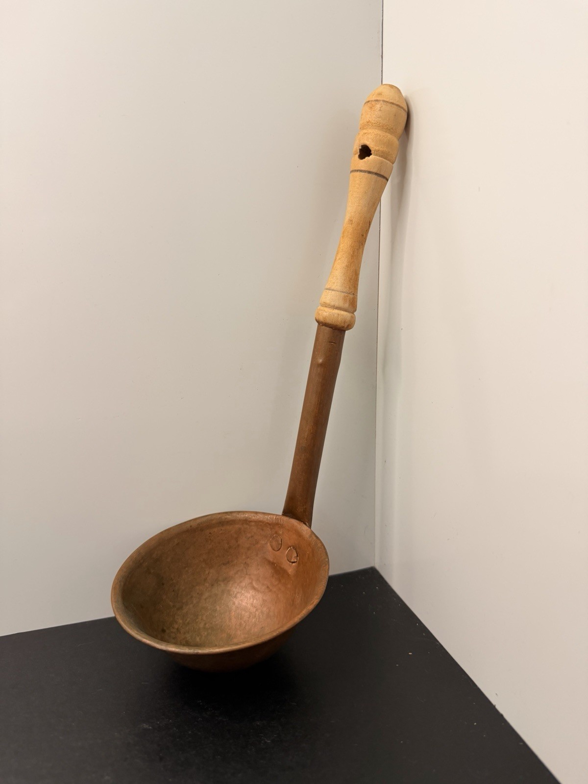 Vintage Copper Ladle Long Turned Wood Handle Rustic Country