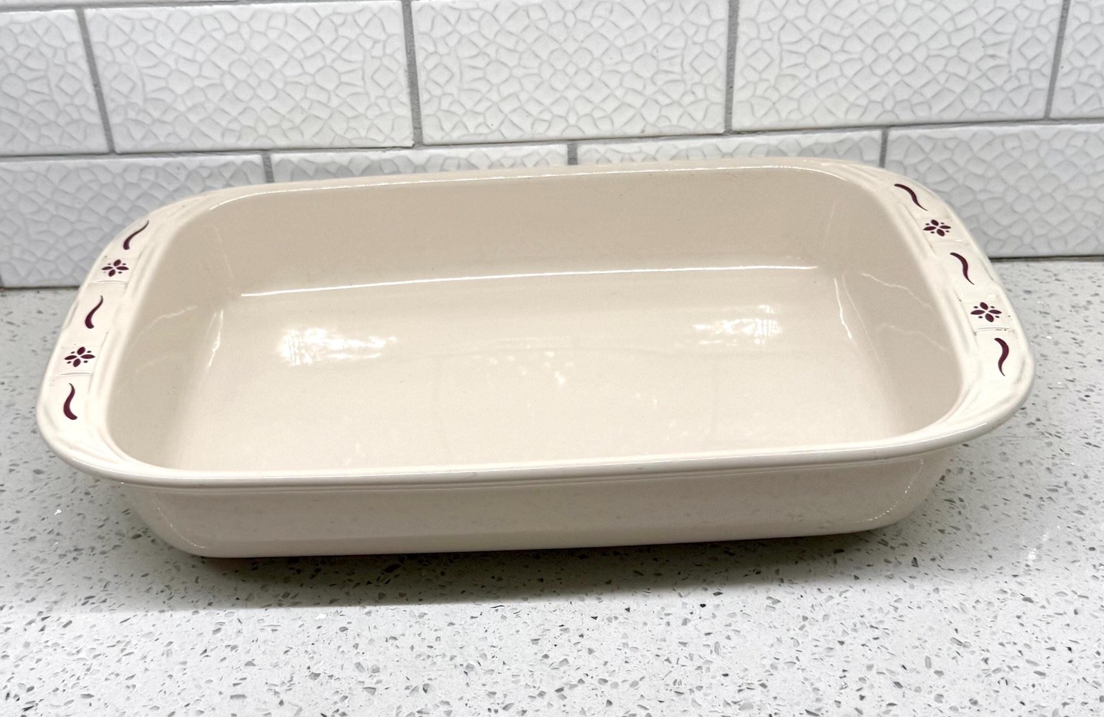 Lovely Vintage Longaberger Pottery Woven Tradition 9X13” Rectangular Baker - Lovely Vintage Longaberger Pottery Woven Tradition 9X13” Rectangular Baker -