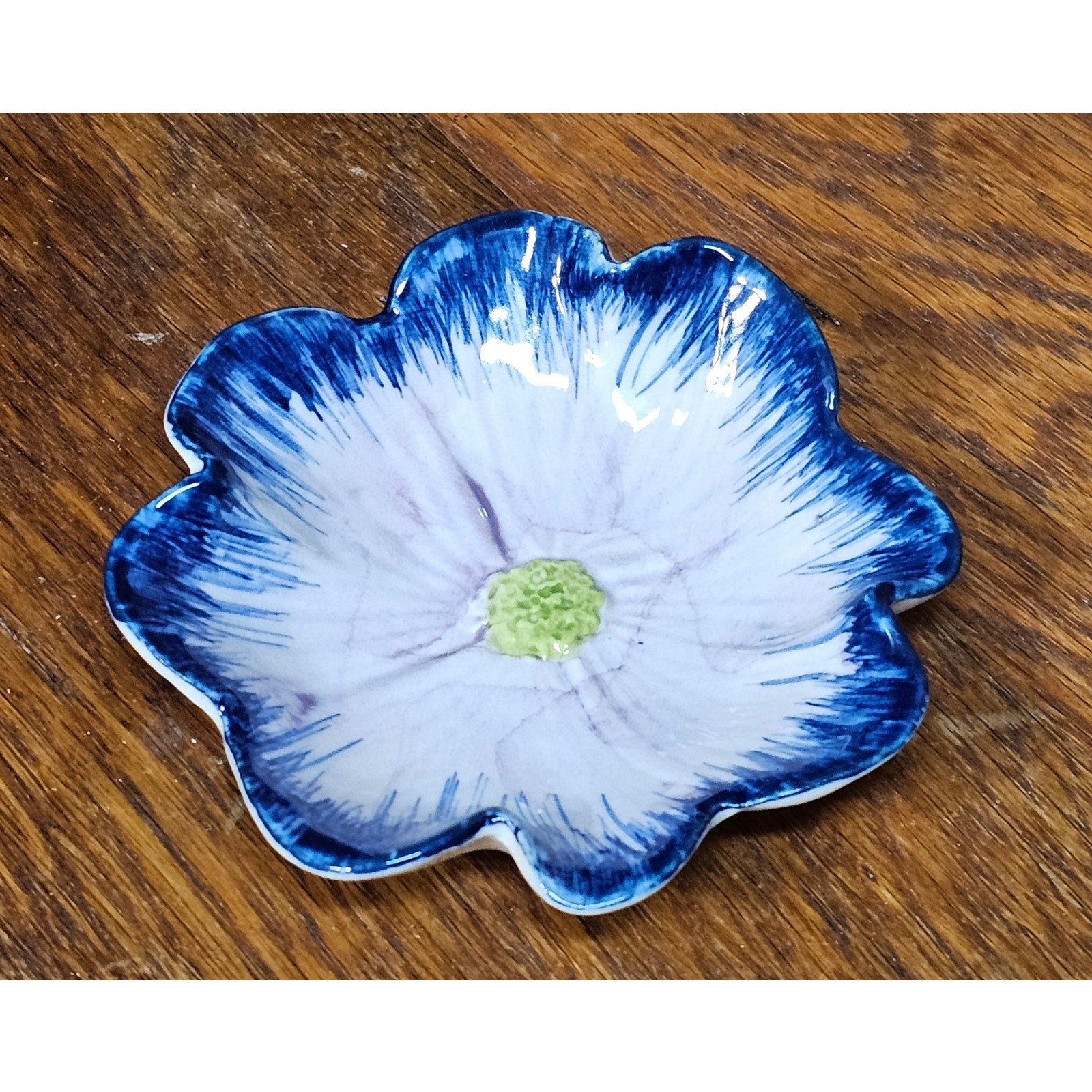 Tozai Home Ceramic Blue White Flower Ring Dish Small Floral Trinket Handmade