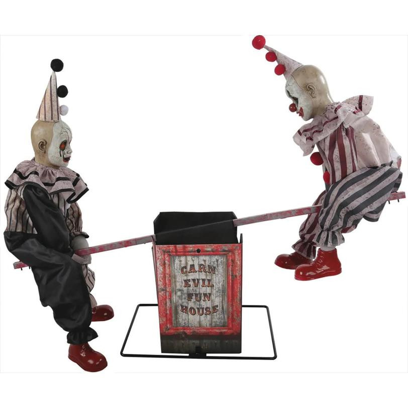 3 Ft Animated See-Saw Clown Halloween Prop with Music & Motion – Creepy Vintage