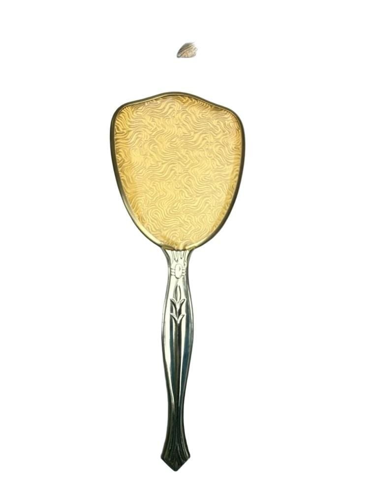 Vintage Gold Tone Hand Held Vanity Mirror Art Deco Style