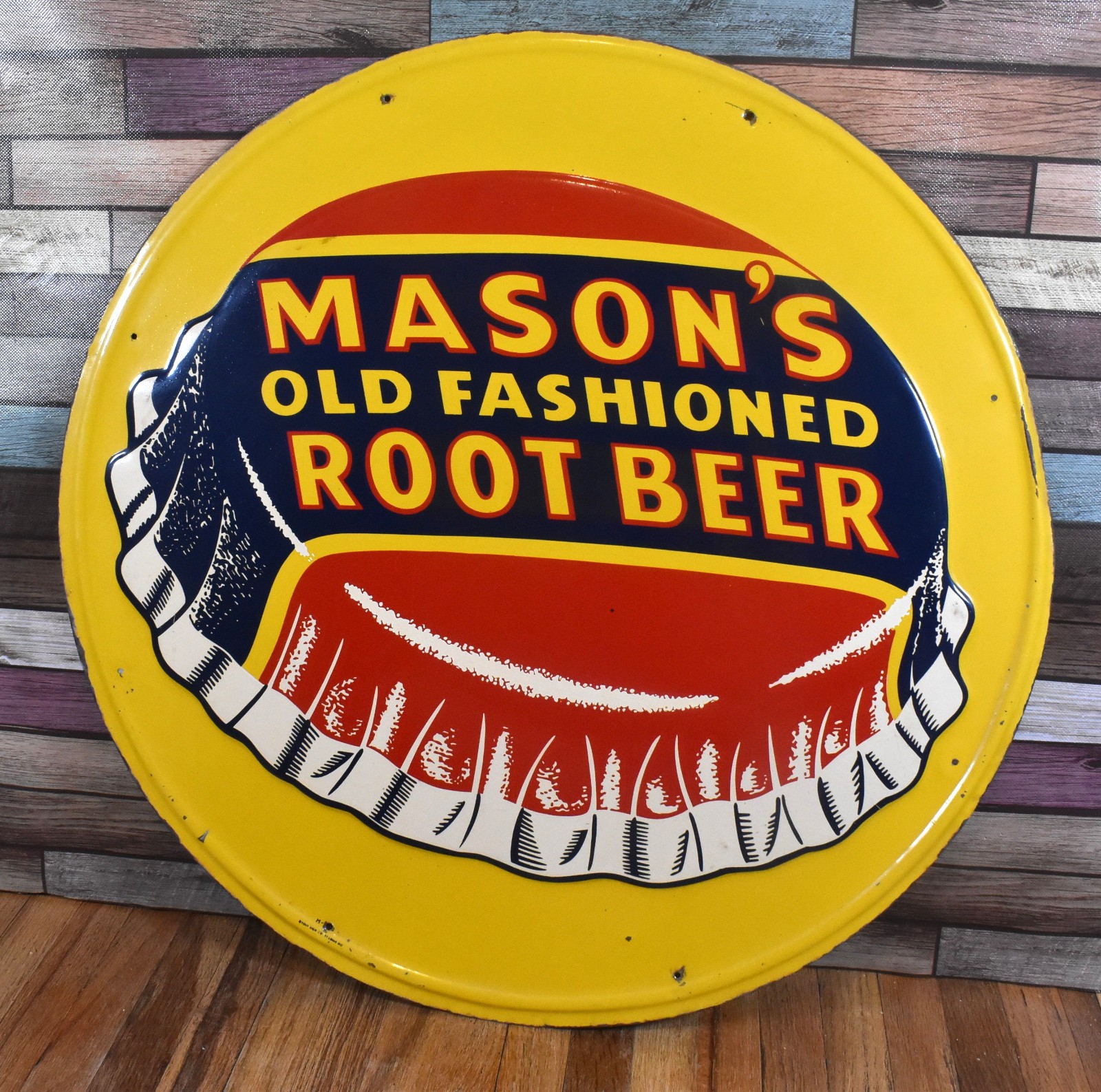 Vintage Mason's Old Fashioned Root Beer Round Metal Soda Advertising Sign Stout Vintage Mason's Old Fashioned Root Beer Round Metal Soda Advertising Sign Stout