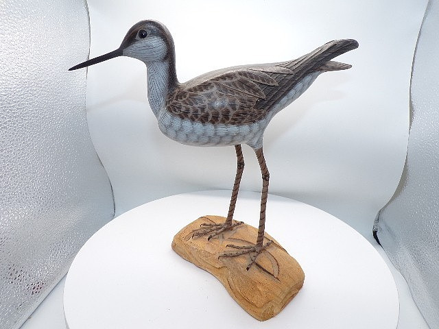 VINTAGE HAND CARVED GREATER YELLOWLEGS SHOREBIRD BIRD FOLK ART DECOY Signed 9