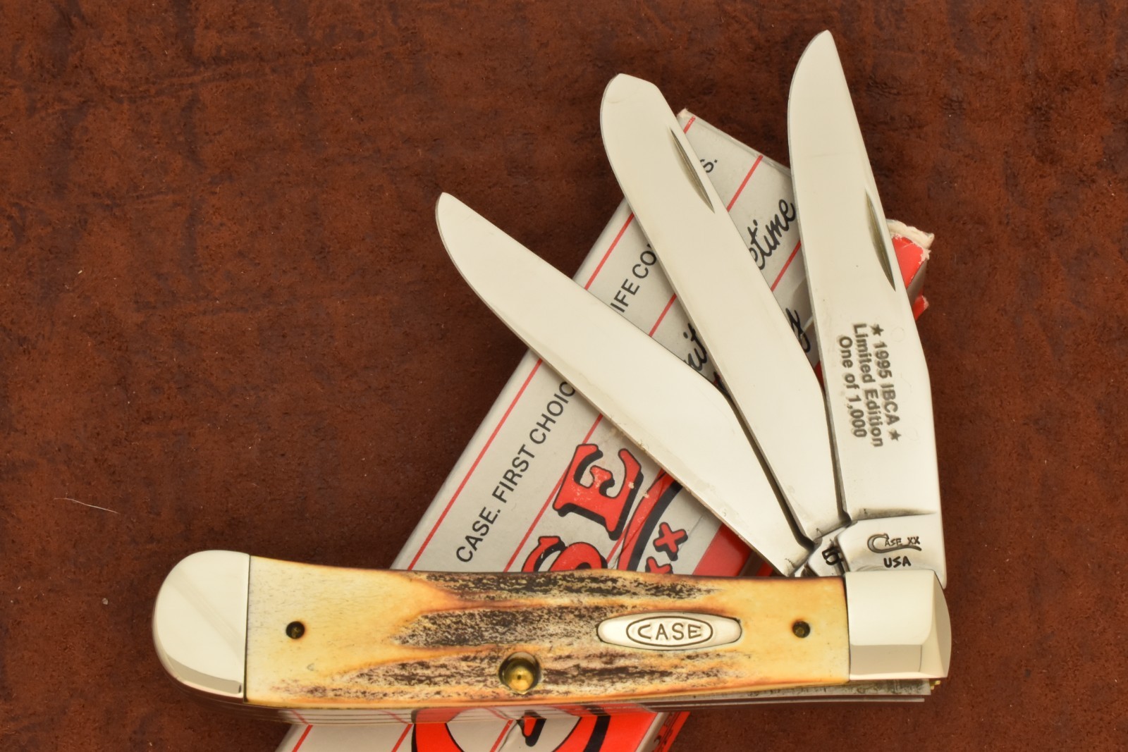 CASE XX USA 1995 SCOUT IBCA 3 BLADED TRAPPER KNIFE 5354 SS RARE 1/1000 (35539)
