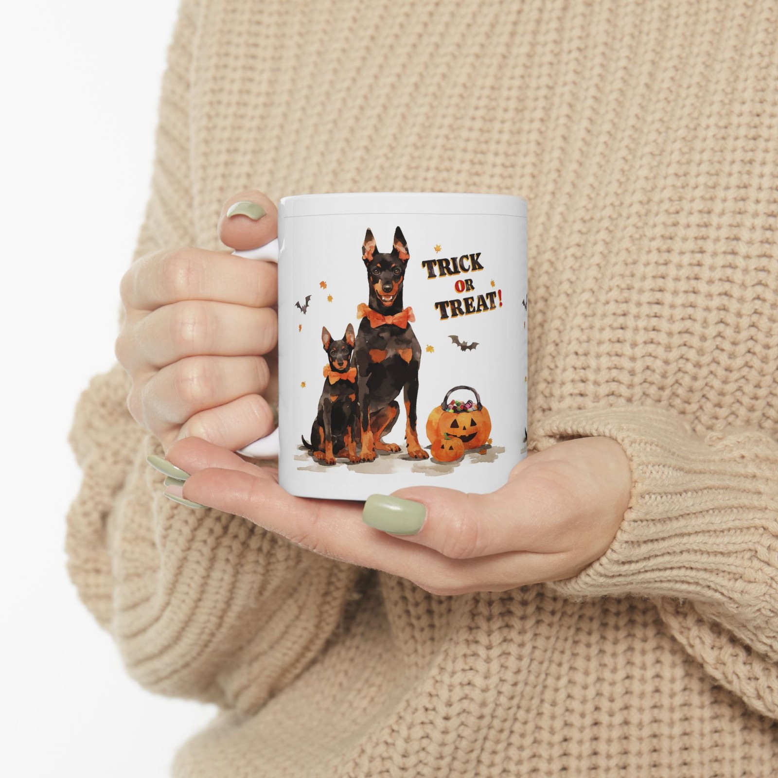 Doberman Pinscher 3D Puppy in Halloween Costume Mug Trick or Treat Pumpkin HE5 Doberman Pinscher 3D Puppy in Halloween Costume Mug Trick or Treat Pumpkin HE5