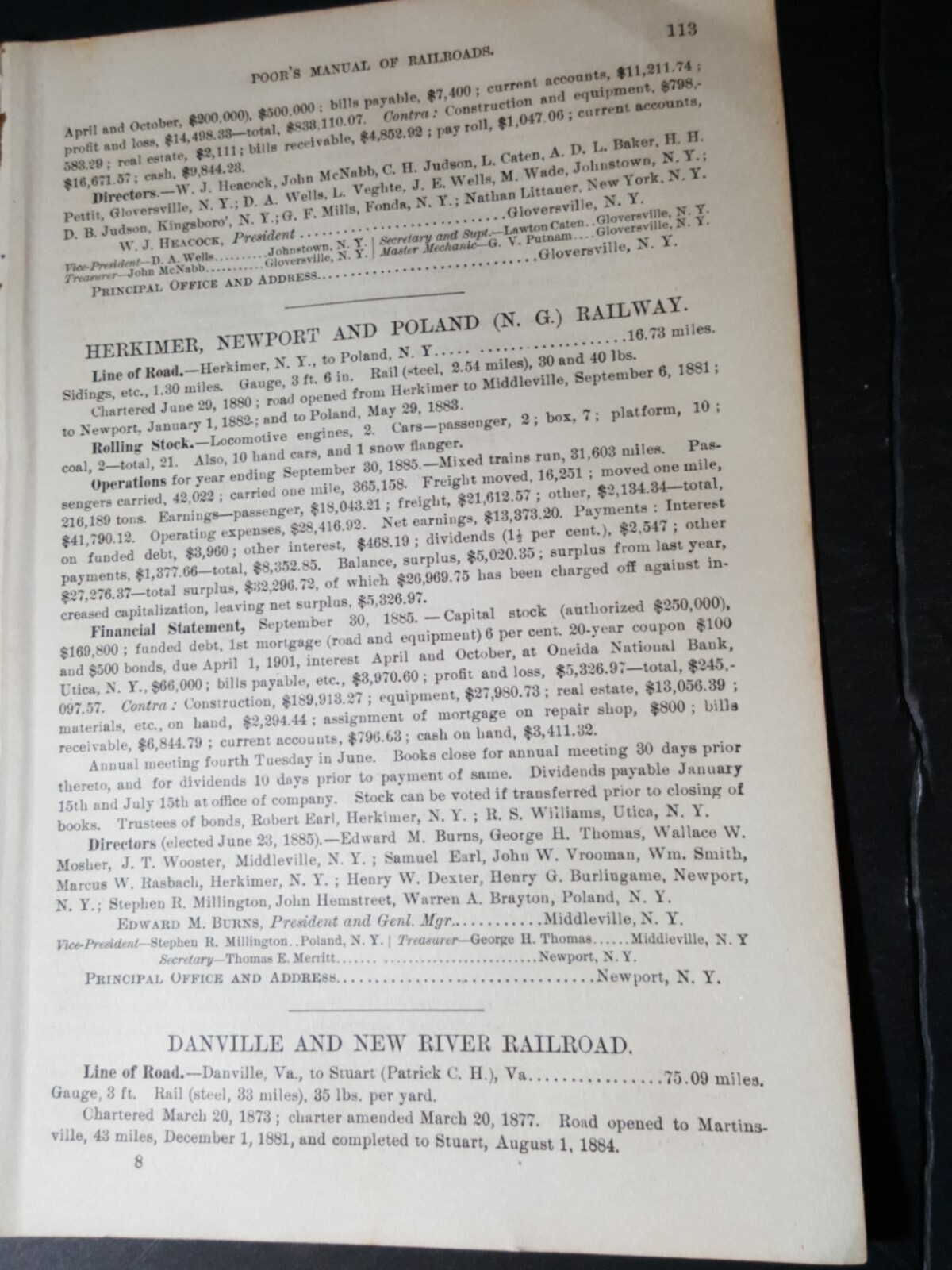 Original 1886 train report HERKIMER NEWPORT & POLAND RAILWAY New York railroad