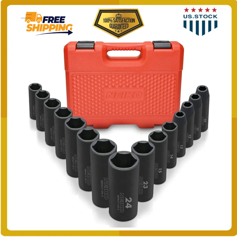Neiko 1/2\' Drive Deep Impact Socket Set 15 Piece Metric 10-24mm Chrome Vanadium Neiko 1/2\' Drive Deep Impact Socket Set 15 Piece Metric 10-24mm Chrome Vanadium