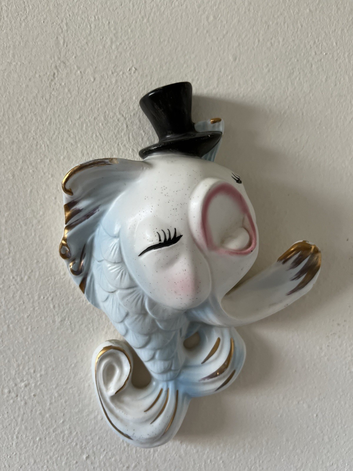 Nice Rare Lefton Vintage Top Hat Wall Fish Ceramic Mid Century Decor