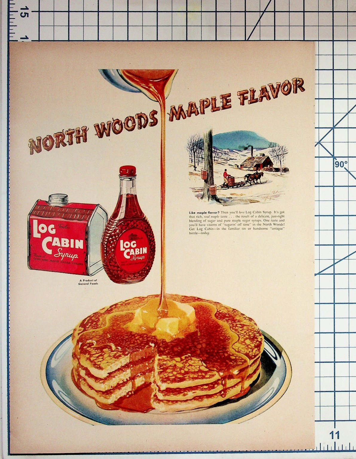 Vintage Log Cabin Syrup Ad Print 1940s North Woods Maple Flavor Pancakes General Vintage Log Cabin Syrup Ad Print 1940s North Woods Maple Flavor Pancakes General