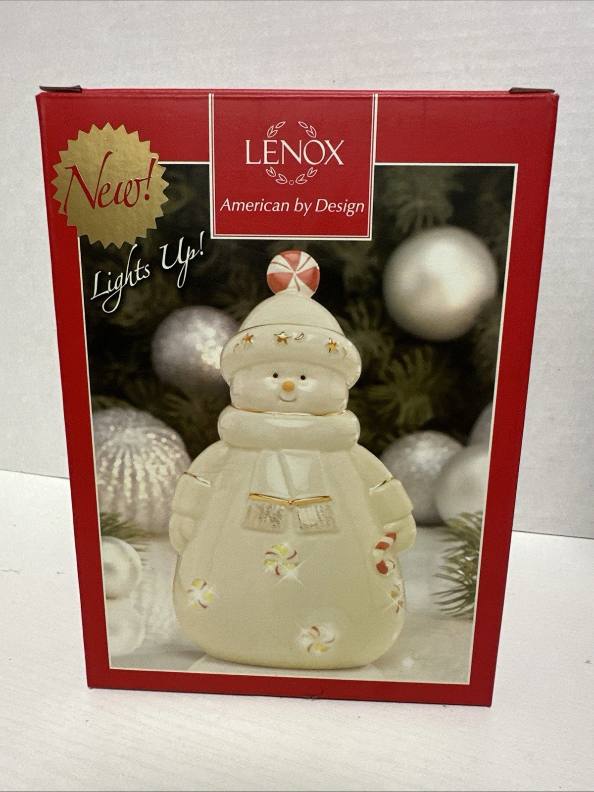 Lenox Seasons Sparkle Peppermint Splendor Light Up Snowman Figurine 7”