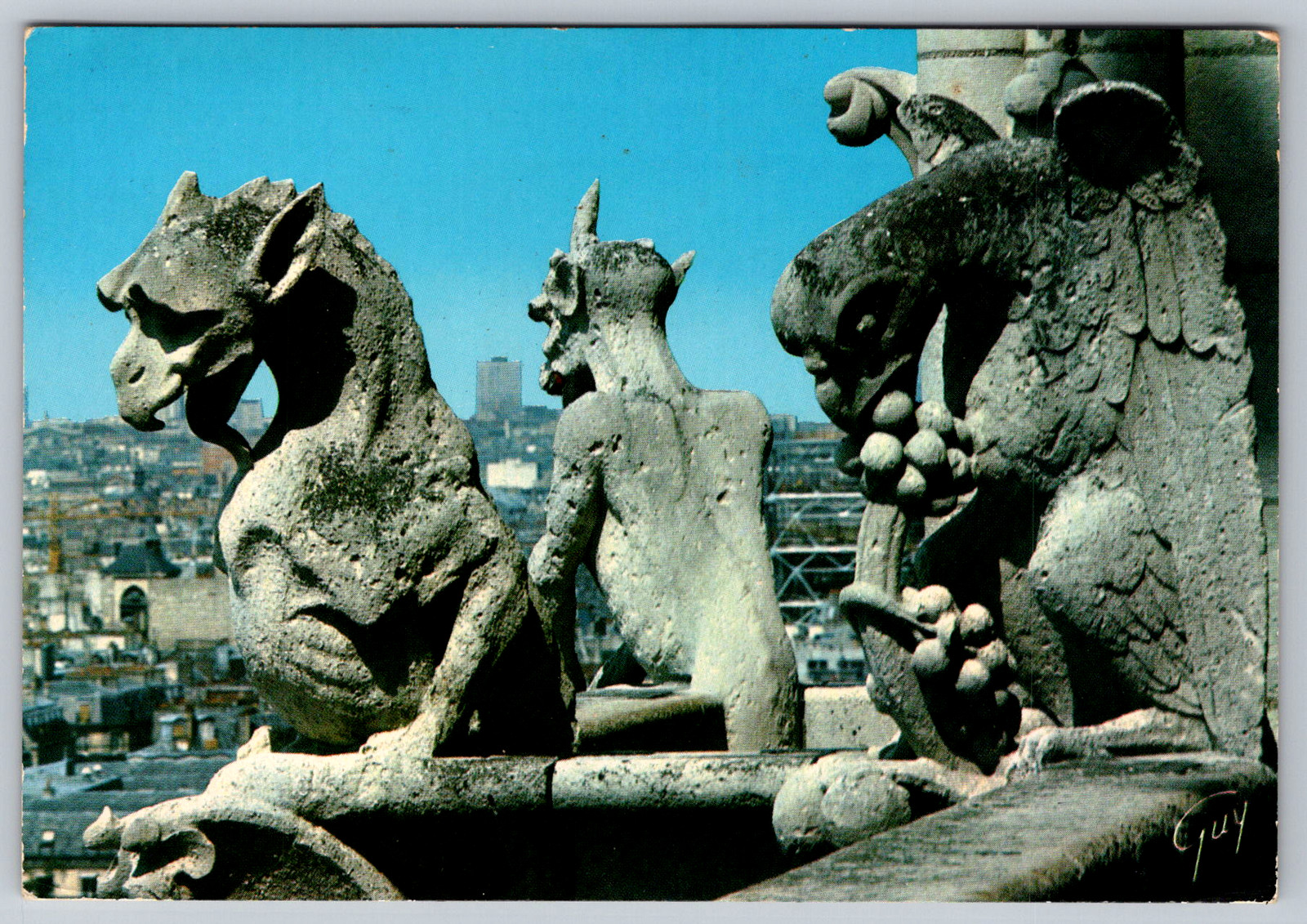c1970s Notre Dame Paris Cathedral France Gargoyles Seine River Postcard