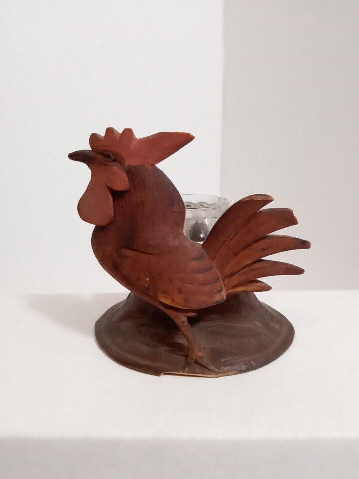 Hand Carved Wooden Rooster Ink Well Antique 3\