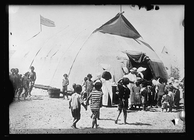 Photo:Cagliari Sardinia Italy 1918 Summer Camp Lunch Call Children Tent