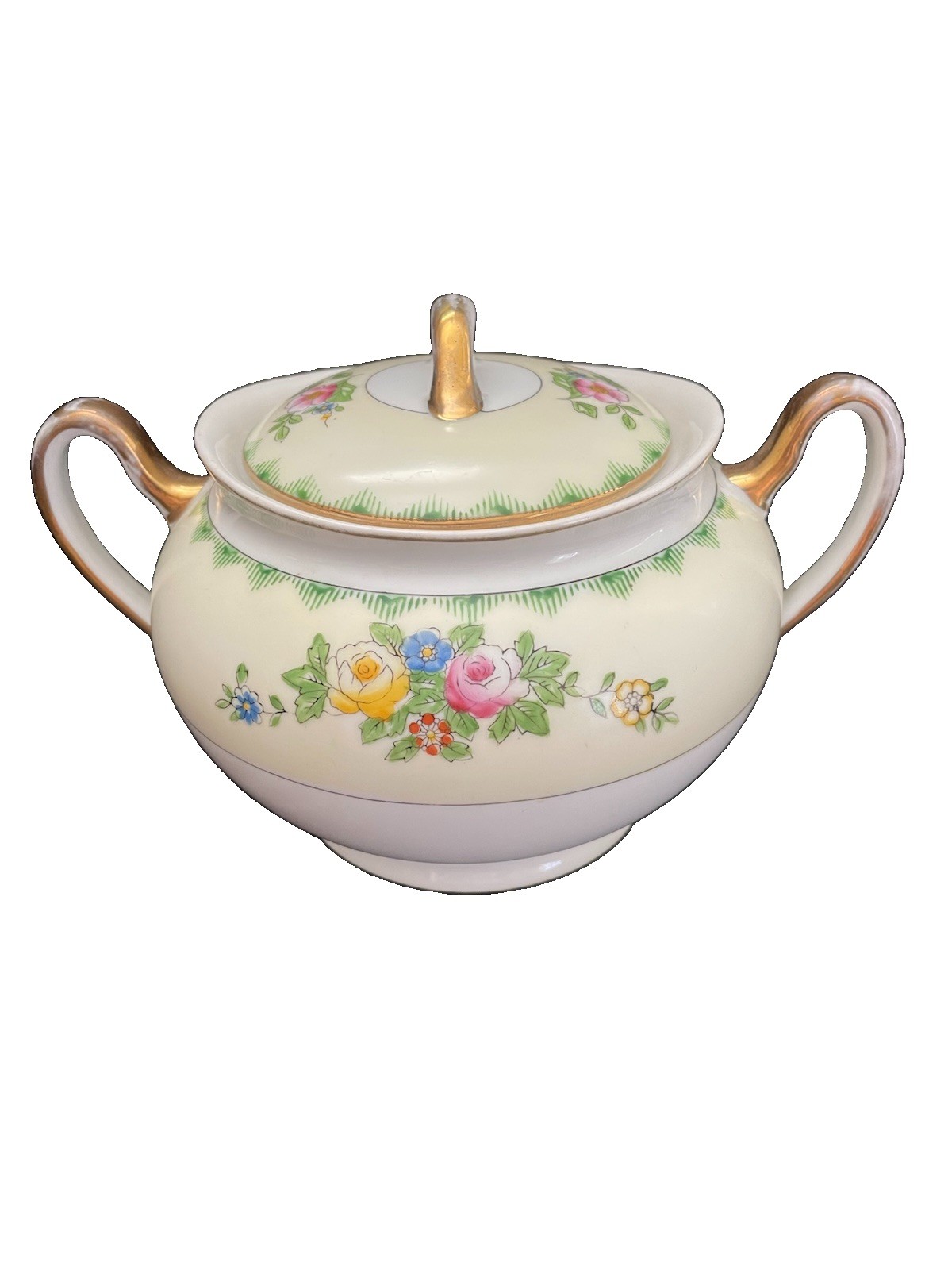 Vintage Meito Hand Painted China Floral Covered Sugar Bowl Made In Japan Vintage Meito Hand Painted China Floral Covered Sugar Bowl Made In Japan
