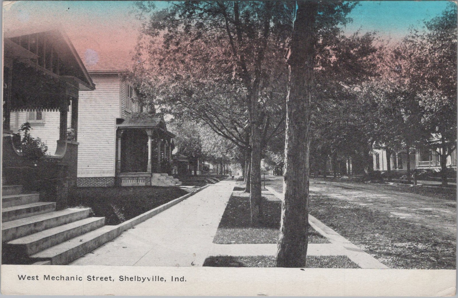 West Mechanic Street Shelbyville Indiana IN Houses Tree Sidewalk 1910 Postcard