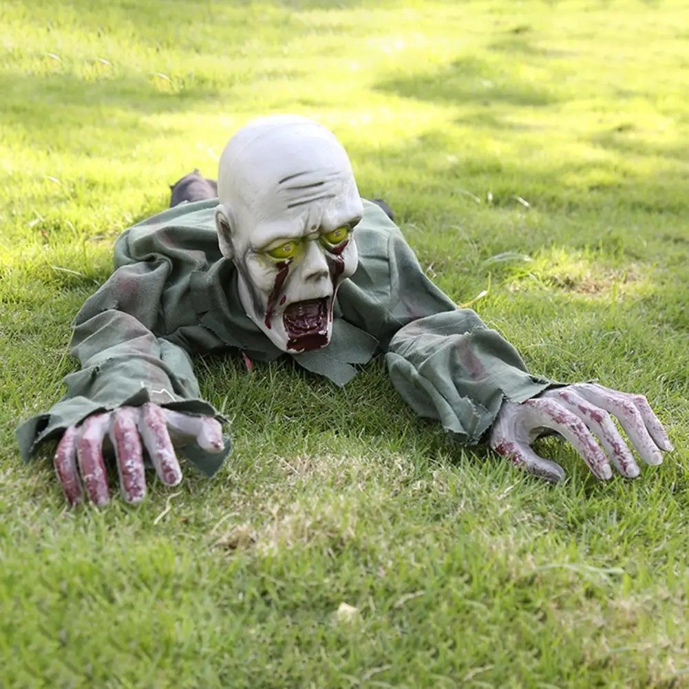 Electric Halloween Crawling Bald Head Ghost Climbing Zombie Figure Glowing Eyes