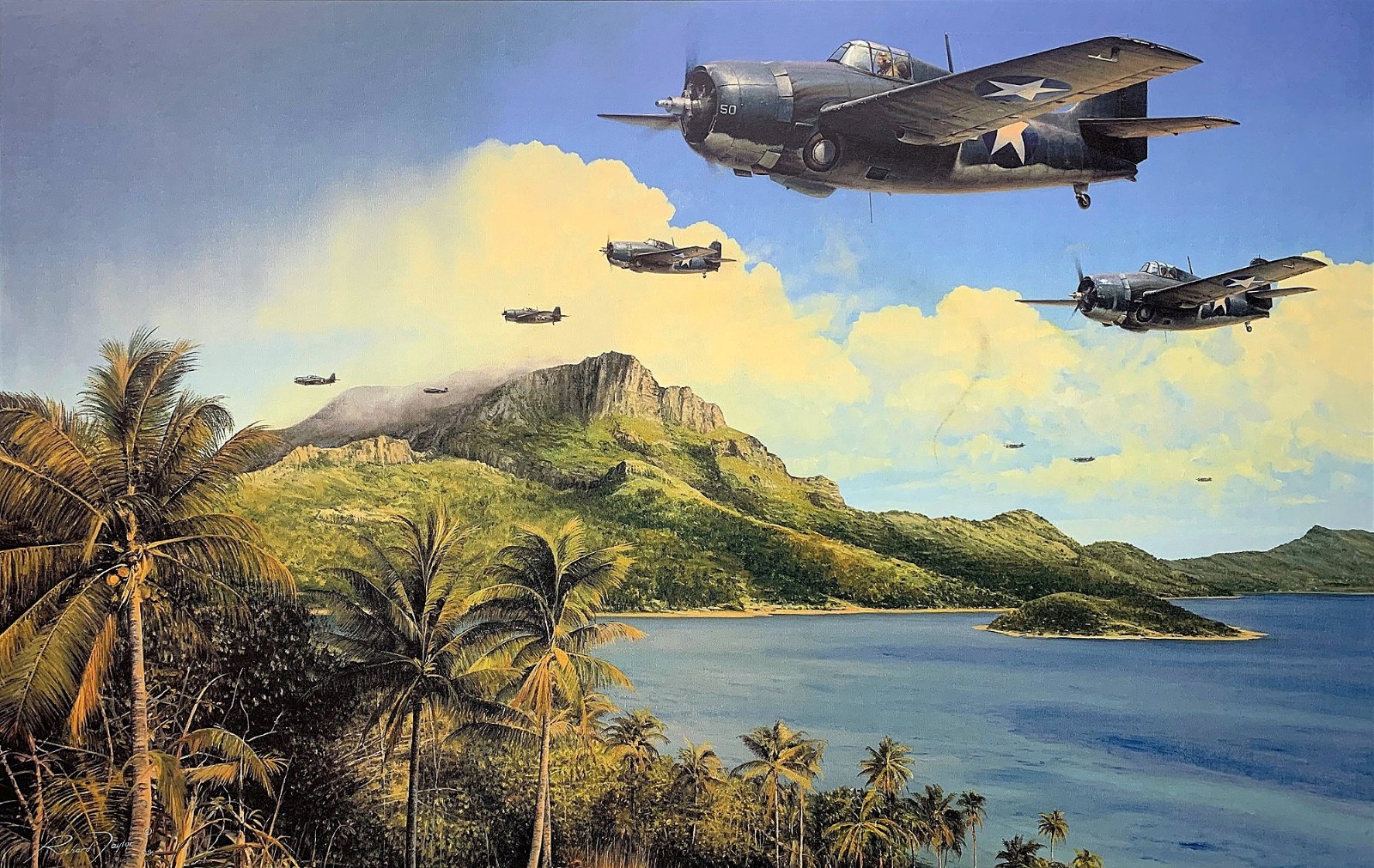 Holding the Tide by Richard Taylor aviation art signed by WW2 Wildcat Pilots