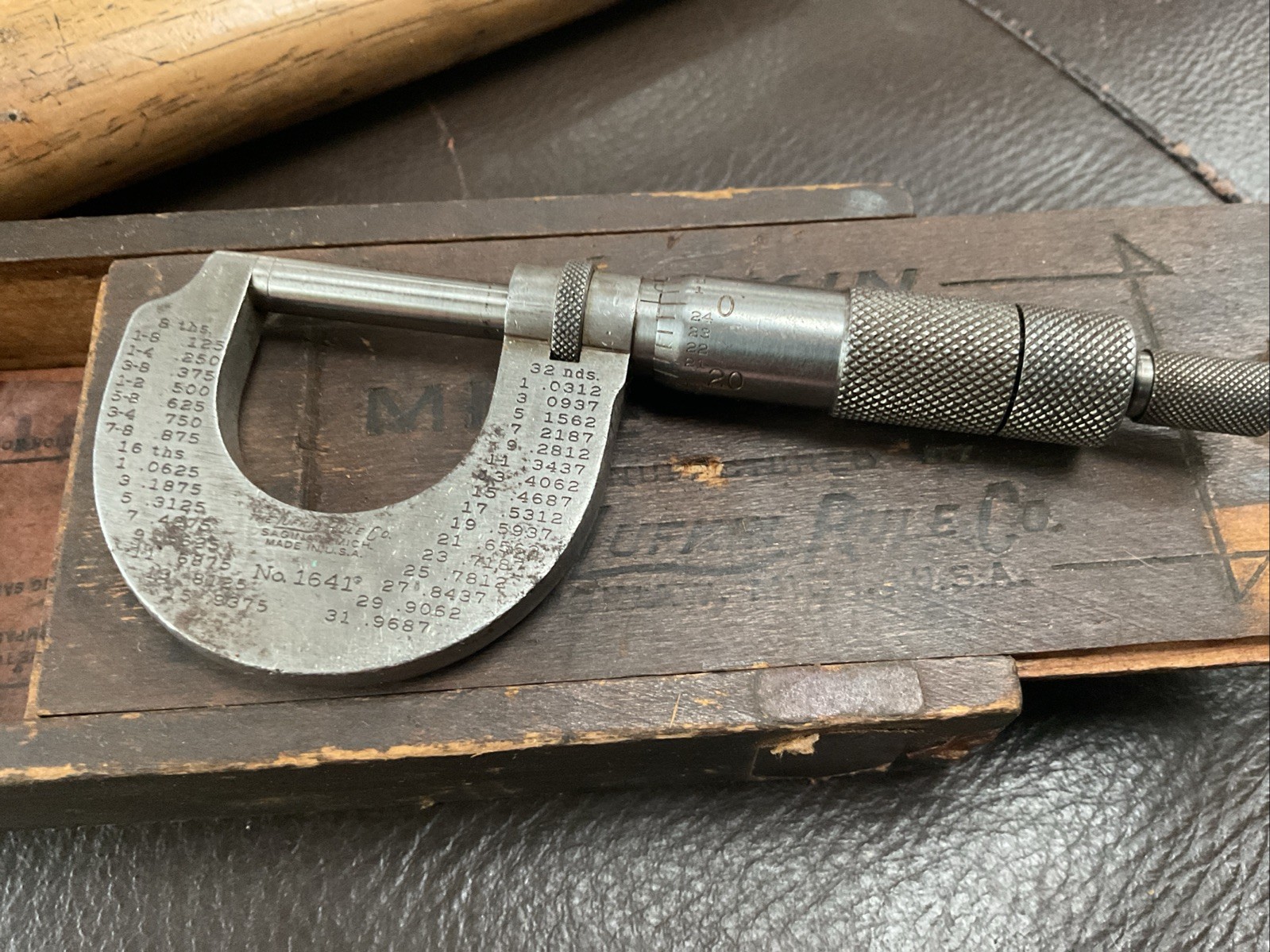 Vintage Lufkin Rule Co.  No.  1” Outside Micrometer No. 1641. Saginaw, Mich. USA