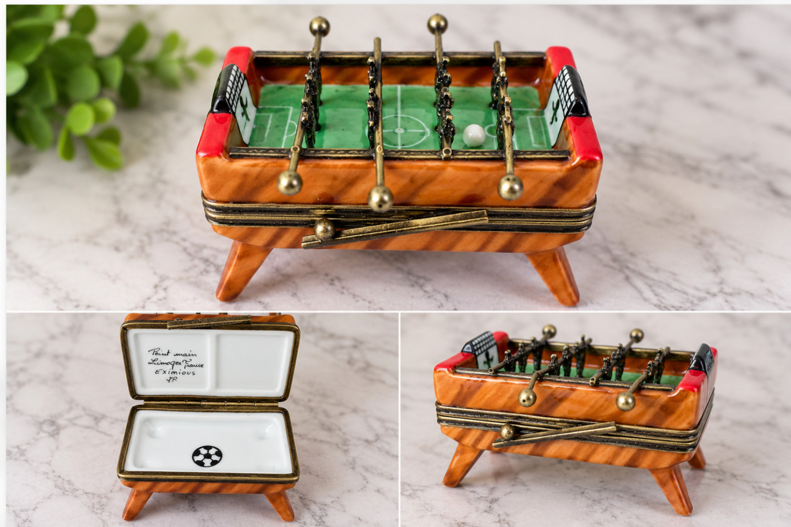 Limoges France Eximious Peint Main Foosball Soccer Table Hinged Trinket Box