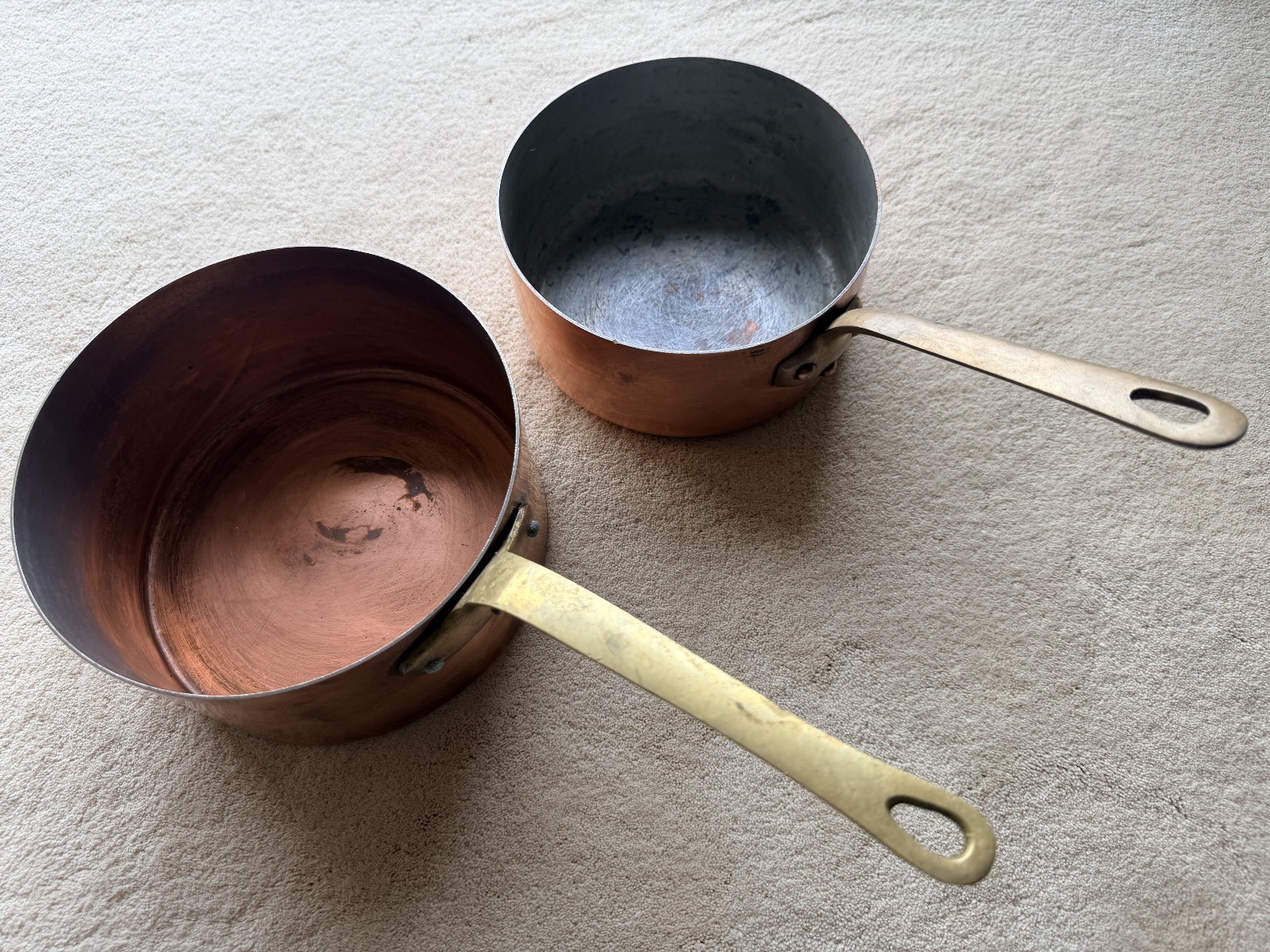 Vintage French Copper Sauce Pans - Set of Two - One Marked as France -6