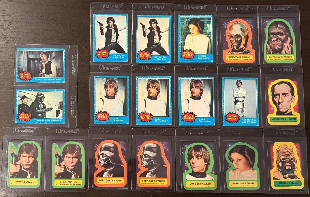 1977 TOPPS STAR WARS STICKER CARD LOT Solo Vader (3) Skywalker #1 (LOW GRADE)