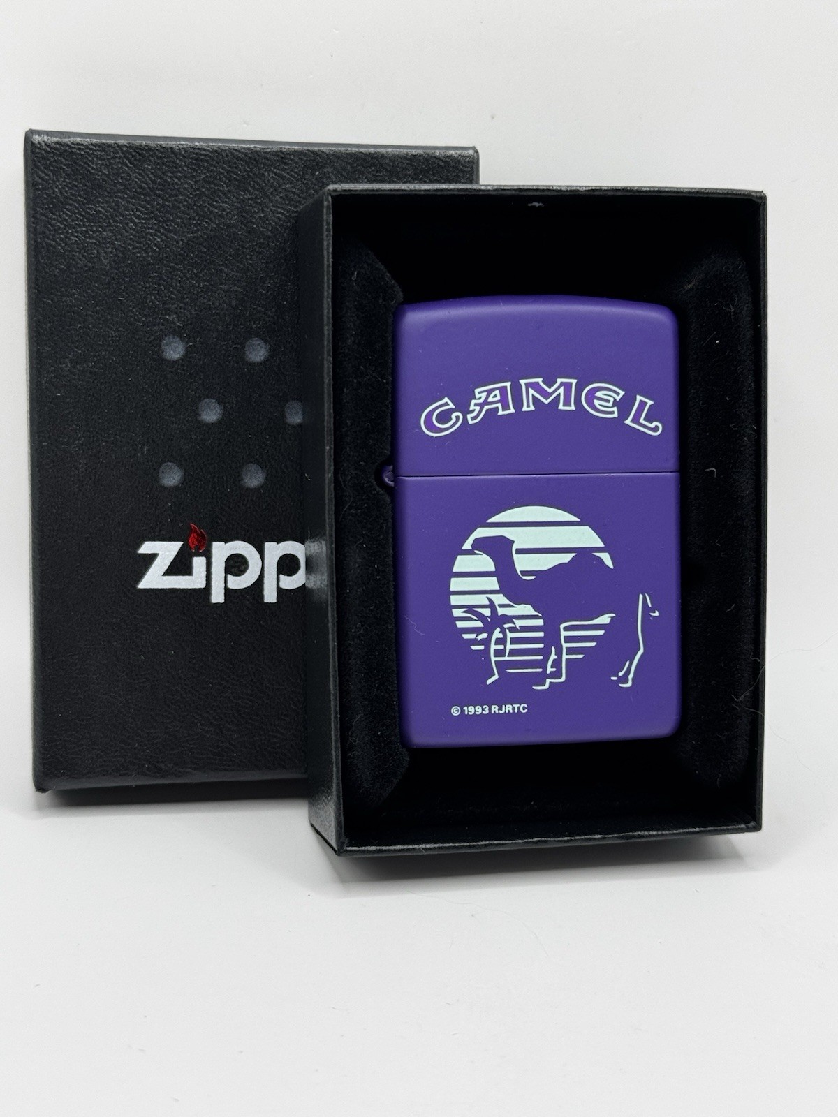 Vintage 1990s Zippo Lighter Camel Purple Matte Sun Dessert Palm Tree