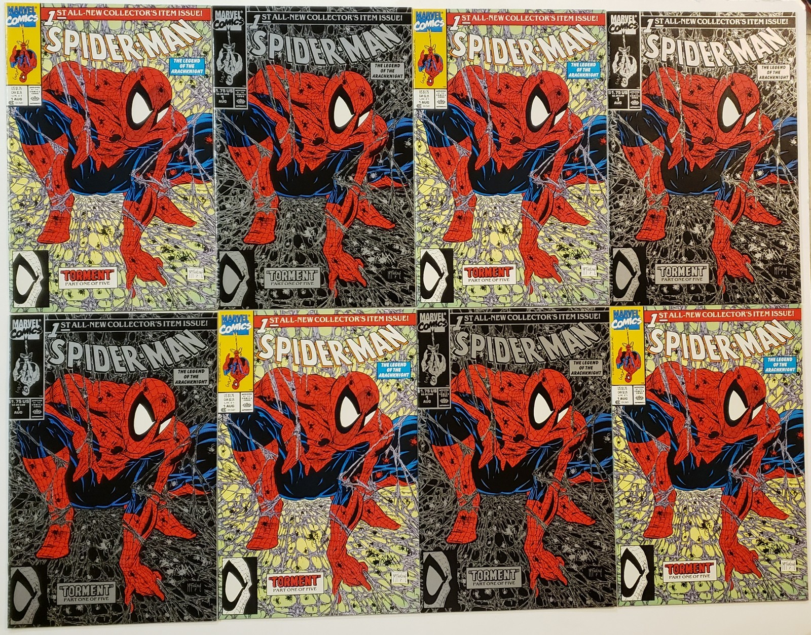 SPIDER-MAN 1 Marvel 1990 McFarlane GREEN & SILVER Variant NM Set LOT Of 8 Comics SPIDER-MAN 1 Marvel 1990 McFarlane GREEN & SILVER Variant NM Set LOT Of 8 Comics