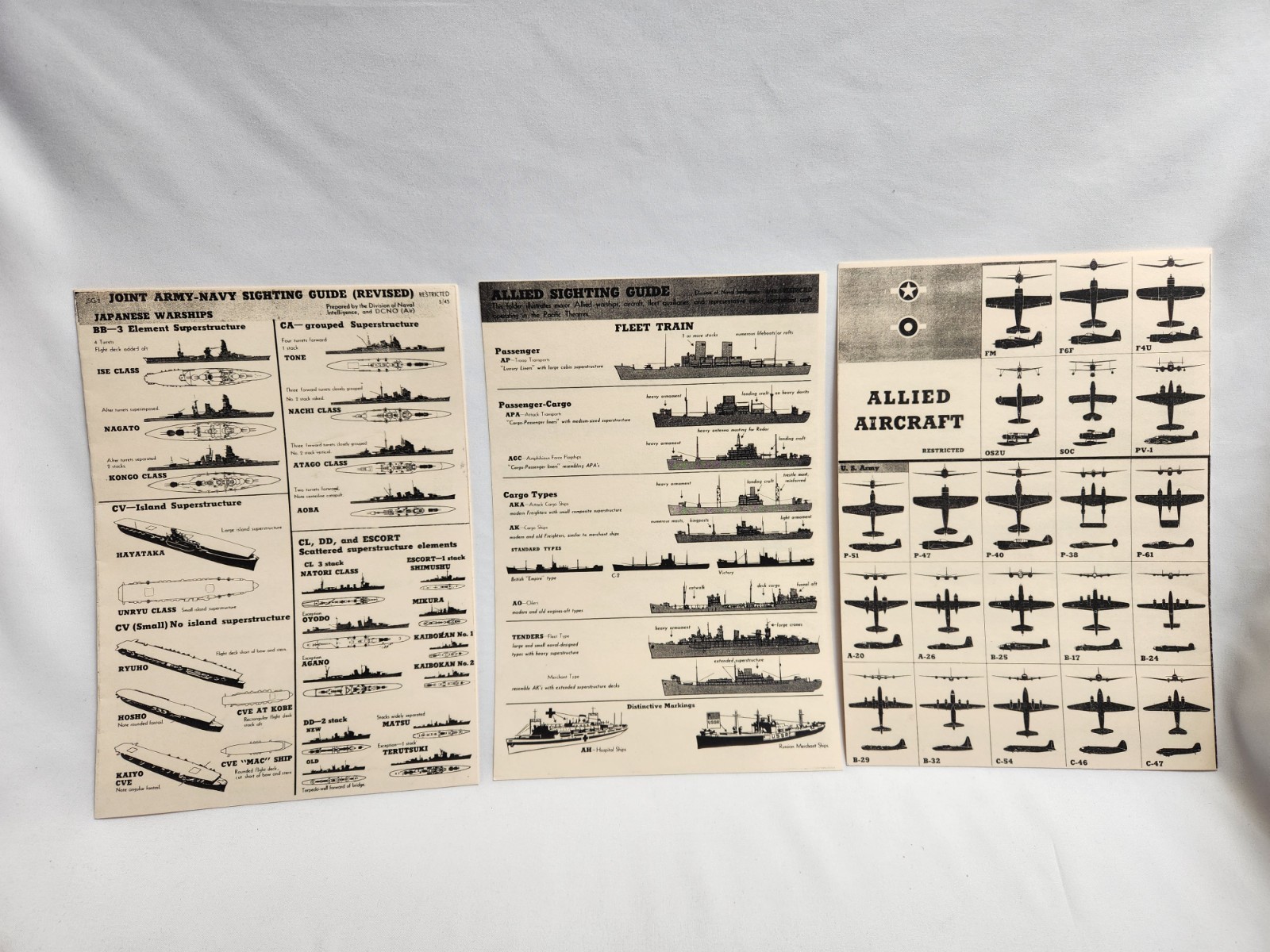 Vtg and Rare Original WWII Allied Sighting Guide dated 1945 ships & aircraft