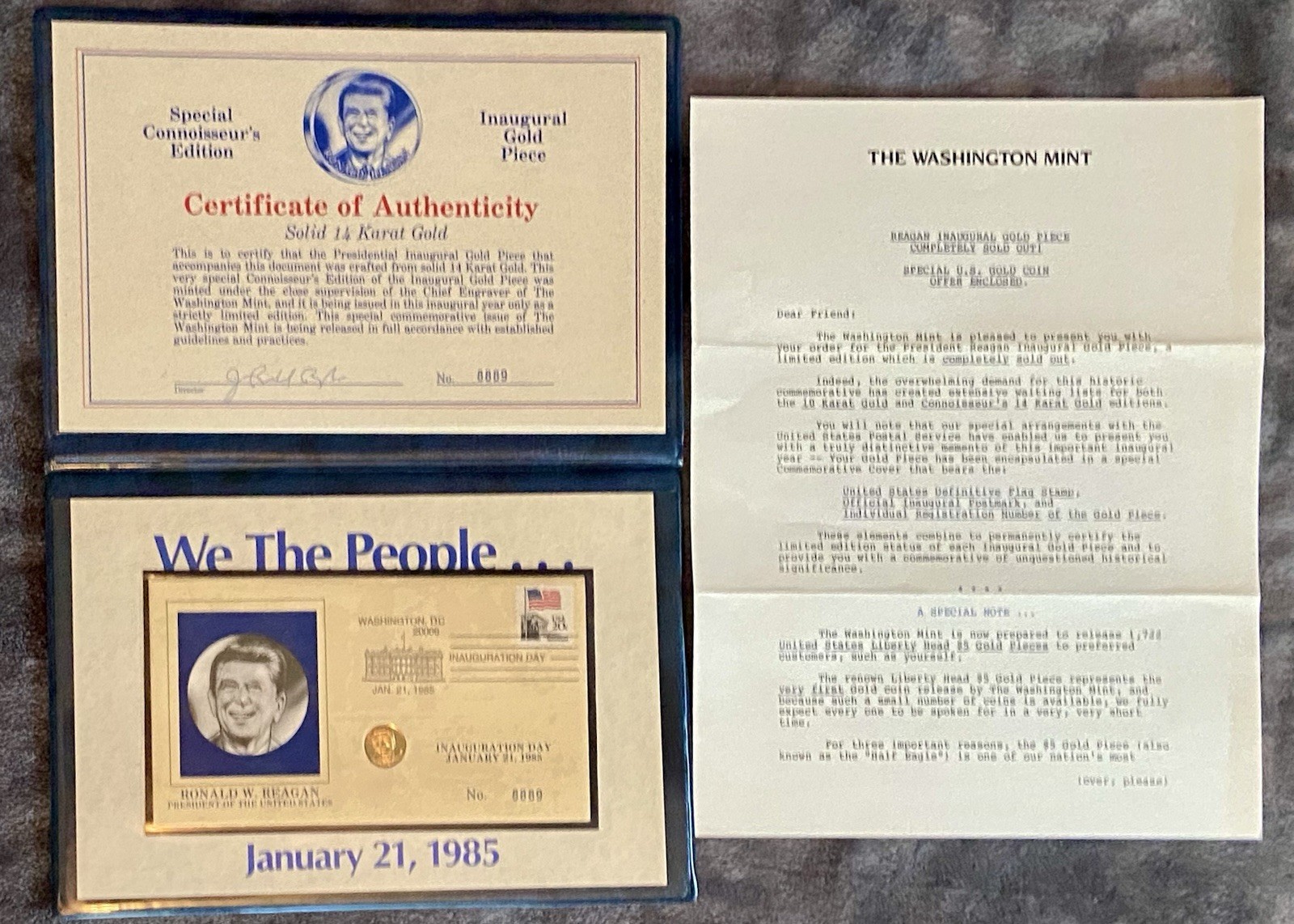 Rare 1985 Ronald Reagan Inaugural Day 14k Gold Piece Connoisseurs Edition Rare 1985 Ronald Reagan Inaugural Day 14k Gold Piece Connoisseurs Edition