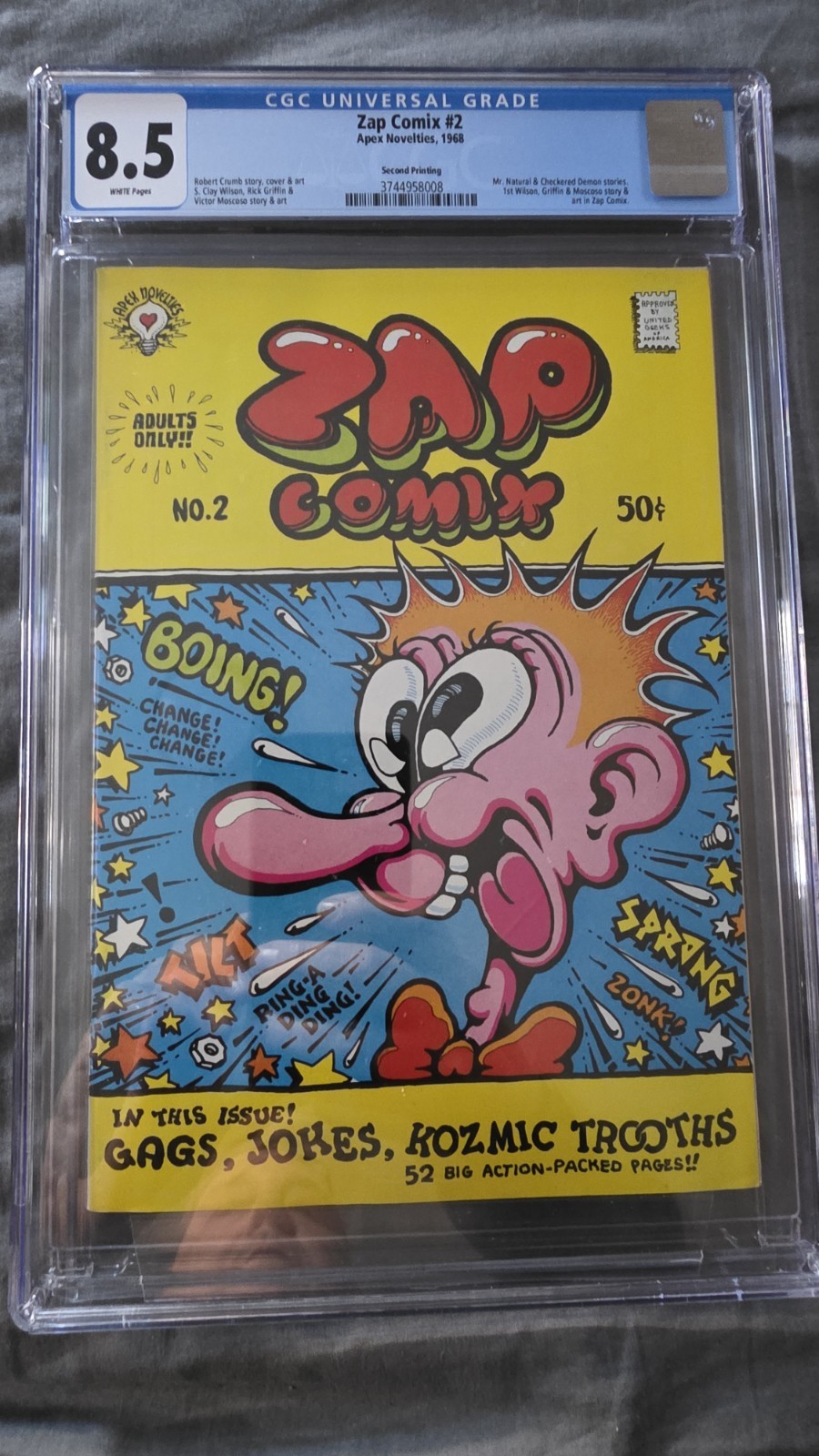 Zap Comix #2 1968 Second Print CGC 8.5 White Pages. Robert Crumb Cover Art Zap Comix #2 1968 Second Print CGC 8.5 White Pages. Robert Crumb Cover Art