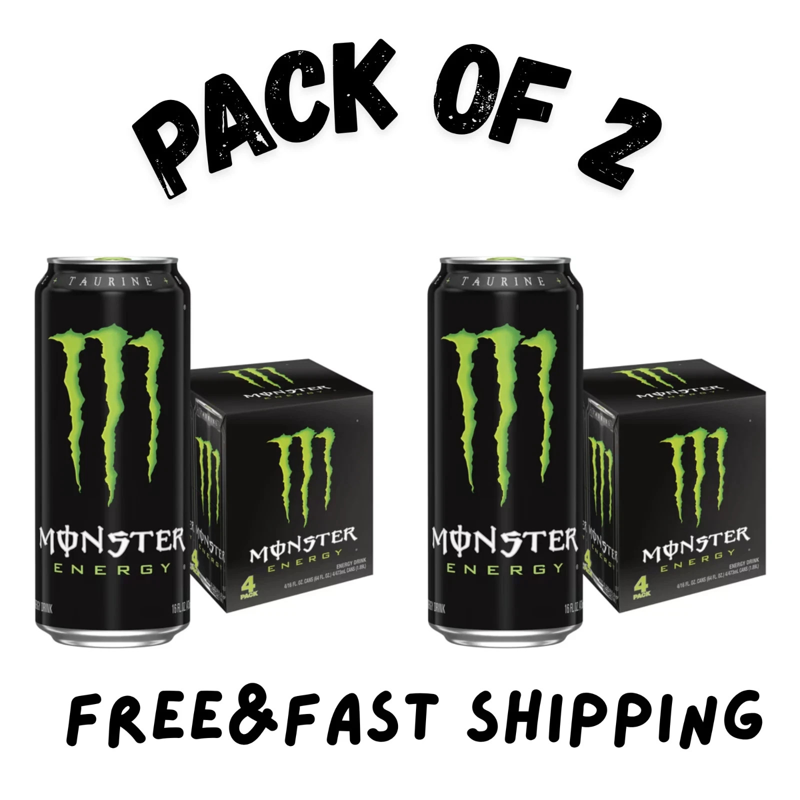 (2 PACK) Monster Energy, Original, Energy Drink, 4 Pack EACH - 16 Fl Oz