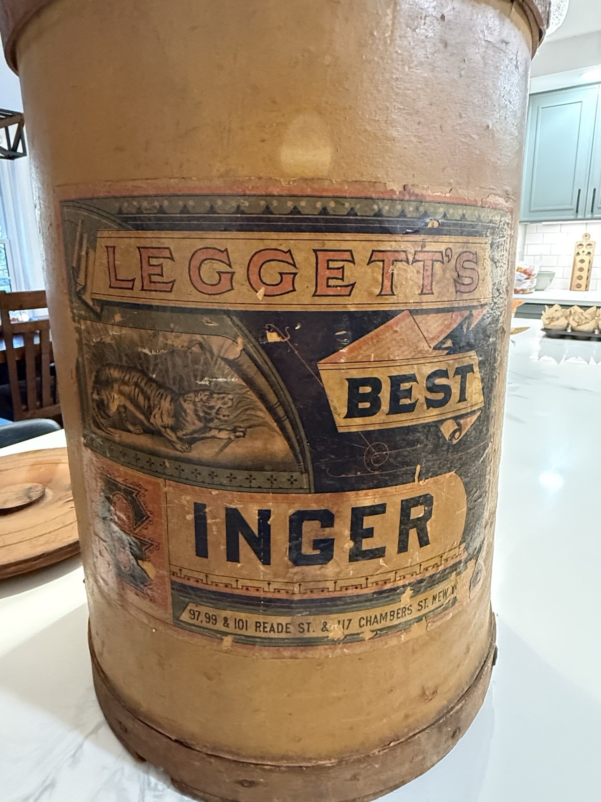 Antique Leggett's Best Ginger Wooden Advertising Container 19
