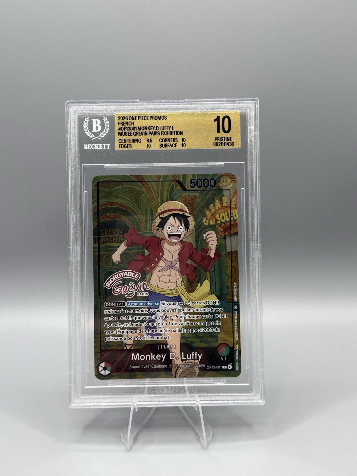 One Piece Monkey D. Luffy OP13-001 x French Grevin Promo Paris 2026 BGS 10 One Piece Monkey D. Luffy OP13-001 x French Grevin Promo Paris 2026 BGS 10