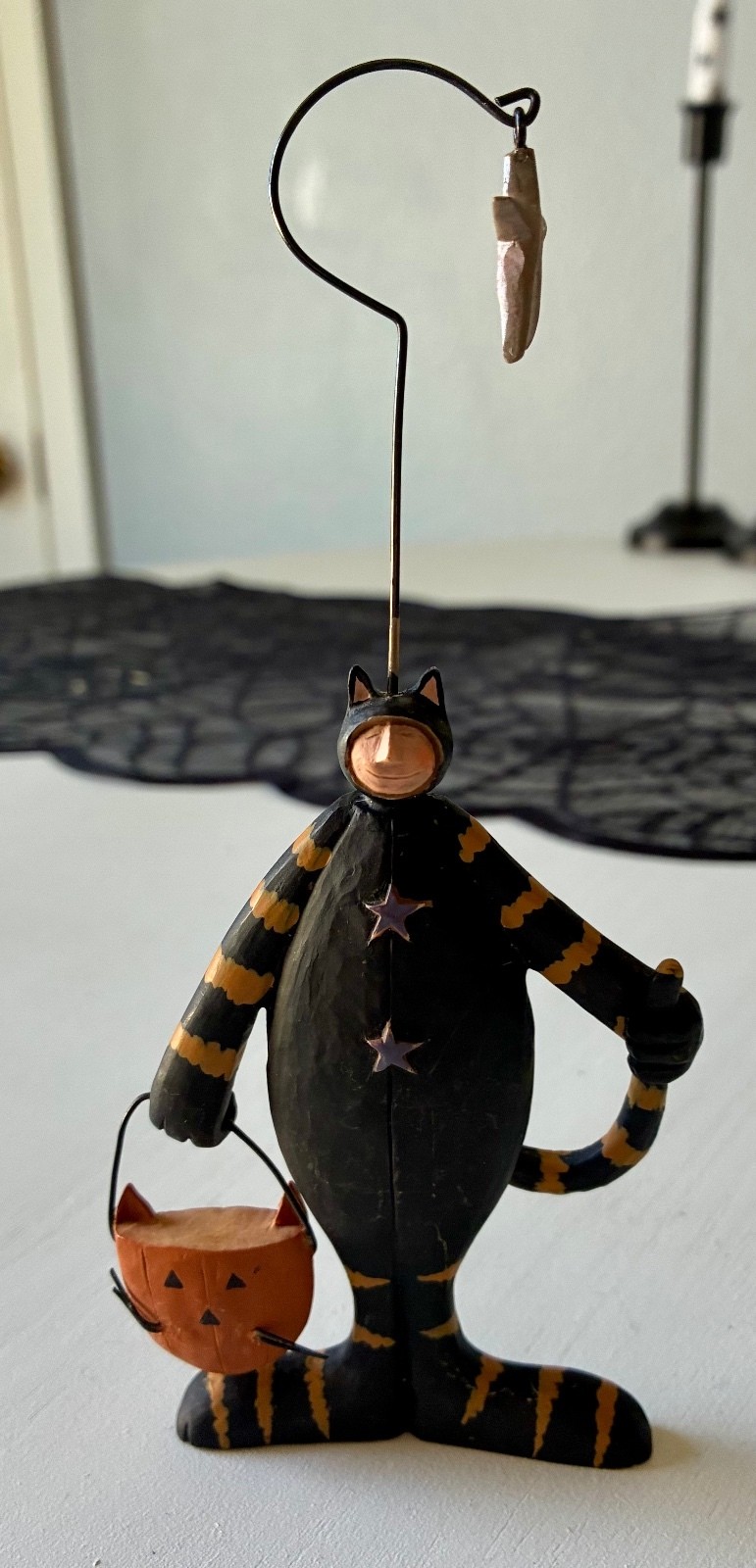 Vintage Williraye Studio Halloween Black Cat Wire Star Pumpkin Folk Art