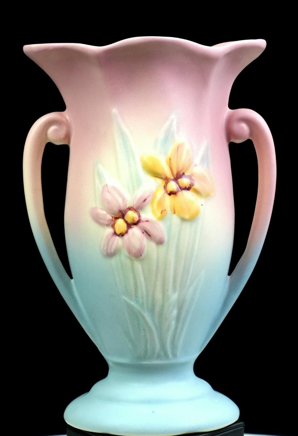 Hull Art Pottery Iris Line Pink & Blue Ombre Double Handled 8 1/2