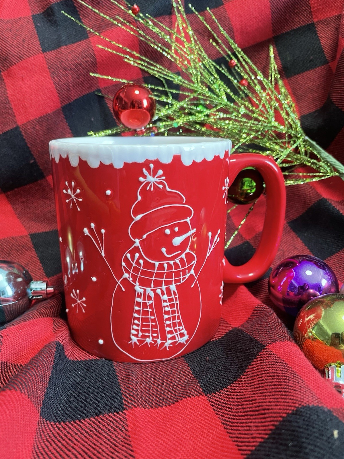 Vintage NEW HAUSENWARE HOLIDAY RED SNOWMAN MUG CUP 2002 NEW Vintage NEW HAUSENWARE HOLIDAY RED SNOWMAN MUG CUP 2002 NEW