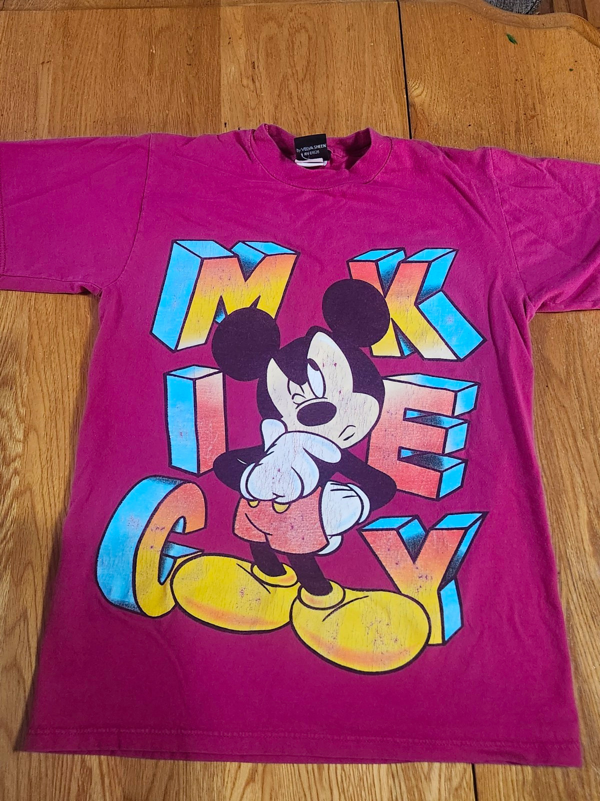 Vintage Velva Sheen Disney Mickey Mouse Graphic T-Shirt Adult Size Small
