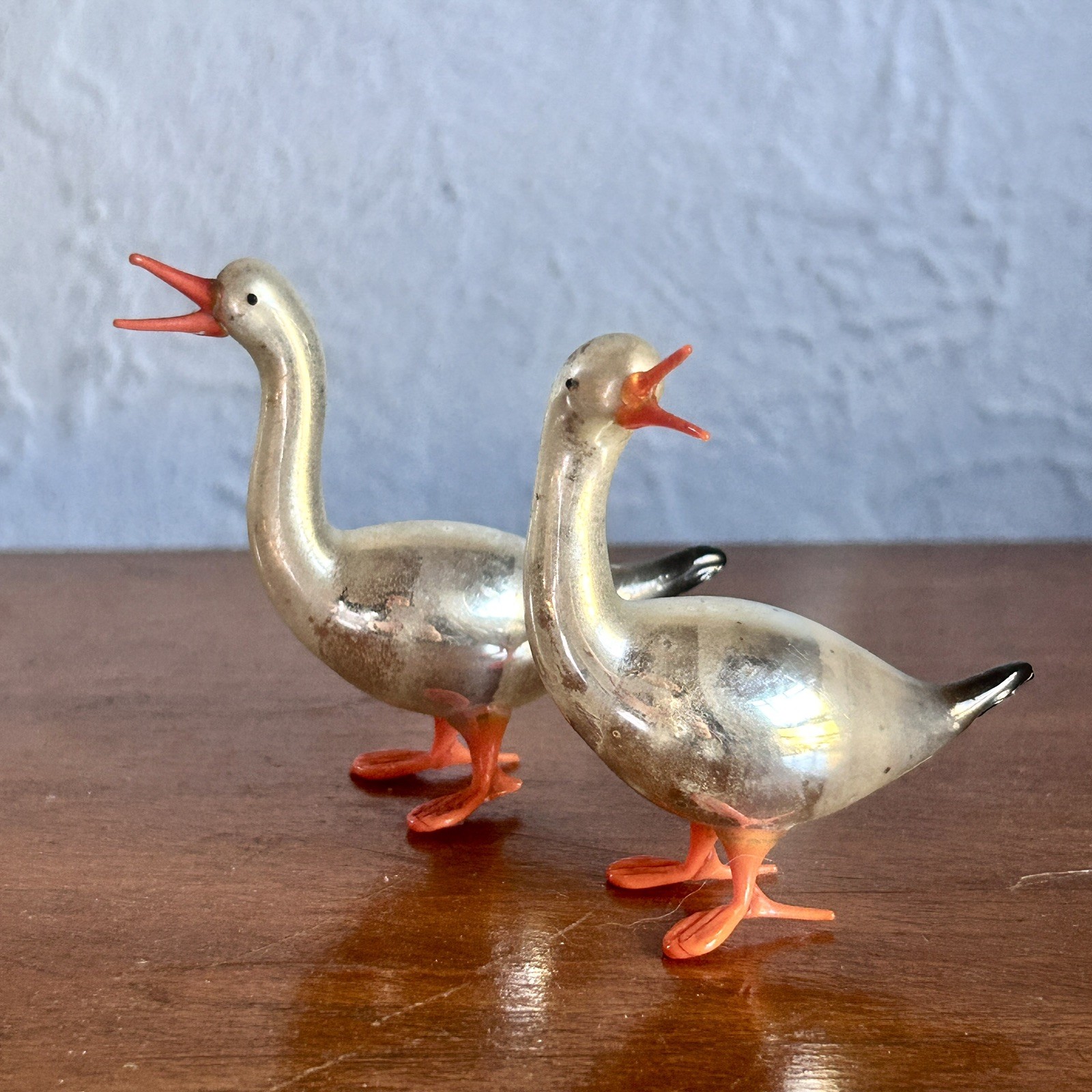 Set 2 Antq Mercury Art Glass Bimini  GOOSE DUCK Christmas Figures Germany READ