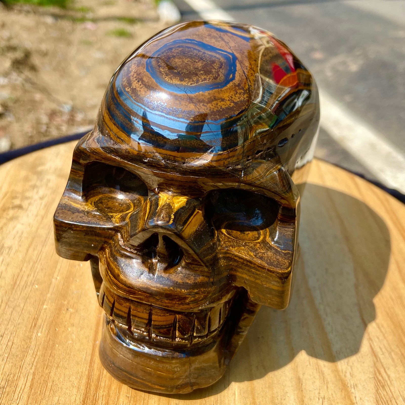 4.9LB Natural Tiger's Eye Quartz Skull, Fine Carving Crystal Healing Gift