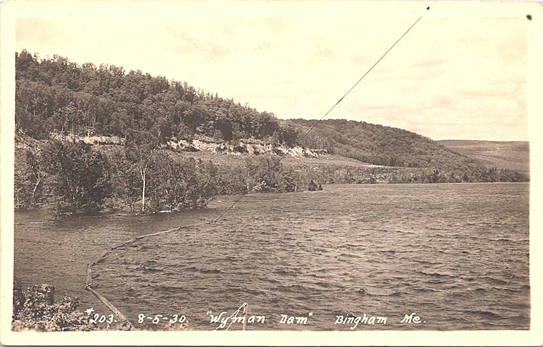 RPPC Bingham Maine Shoreline Scene at Wyman Dam 1920s era