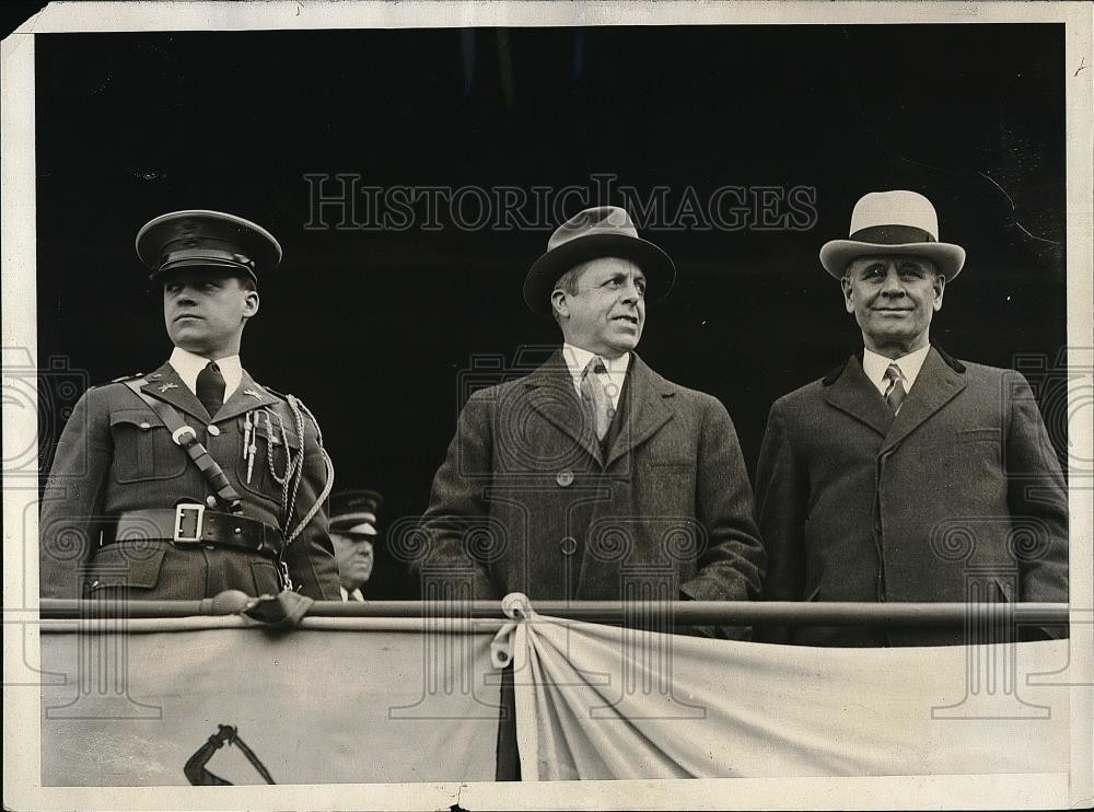 1931 Press Photo Mass Gov Joseph Ely & Maj PJ Kirk at baseball game