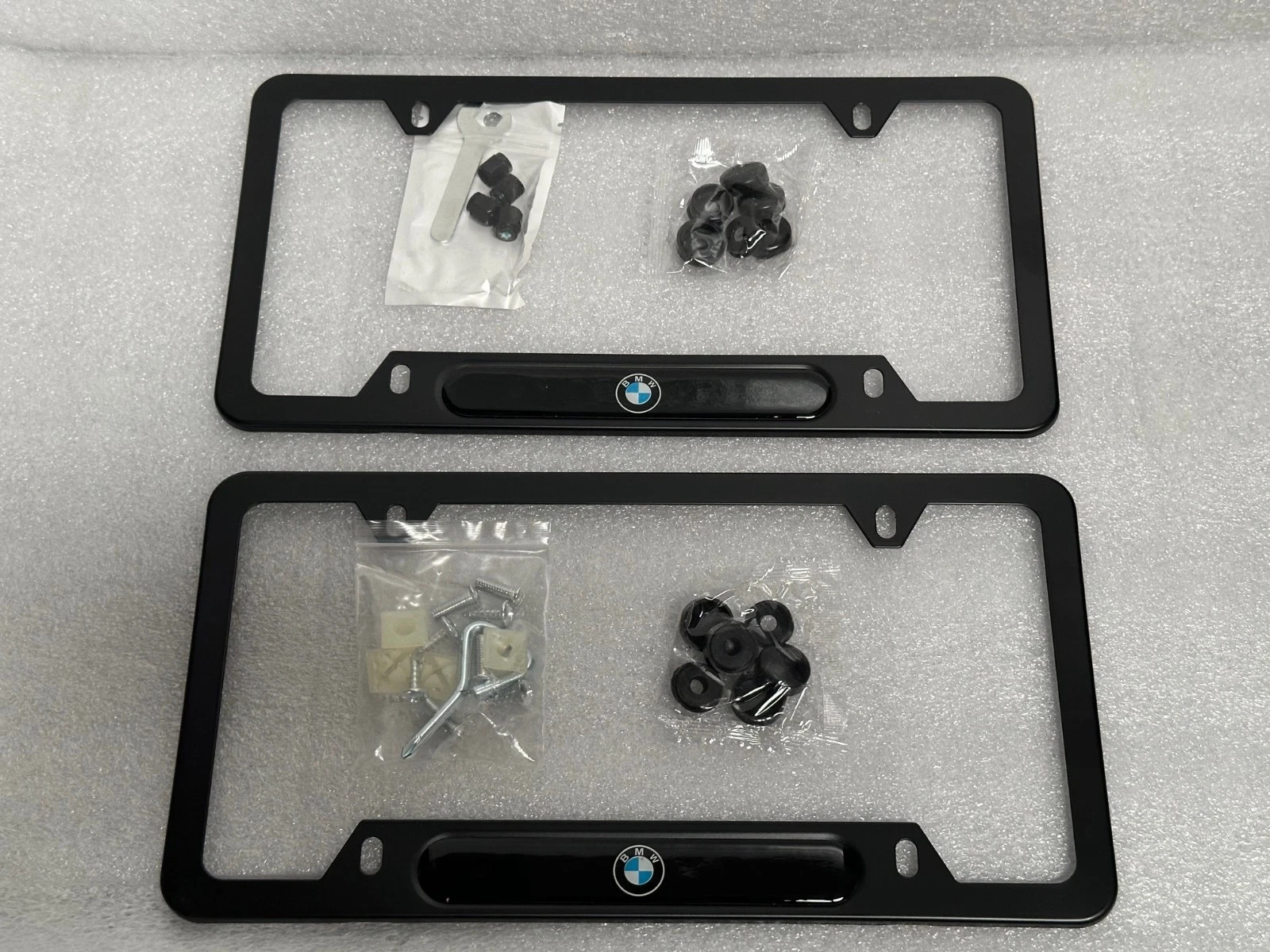Kit of 2 BMW logo Black License Plate Frame Cover set kit pair stainless