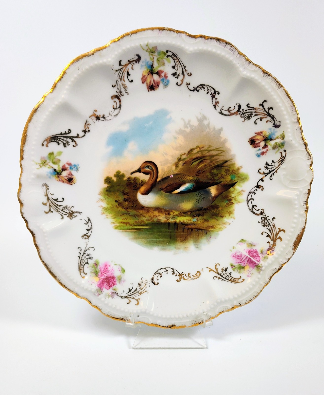 Antique 1895 PM Bavaria Game Bird Duck Porcelain Plate 9\