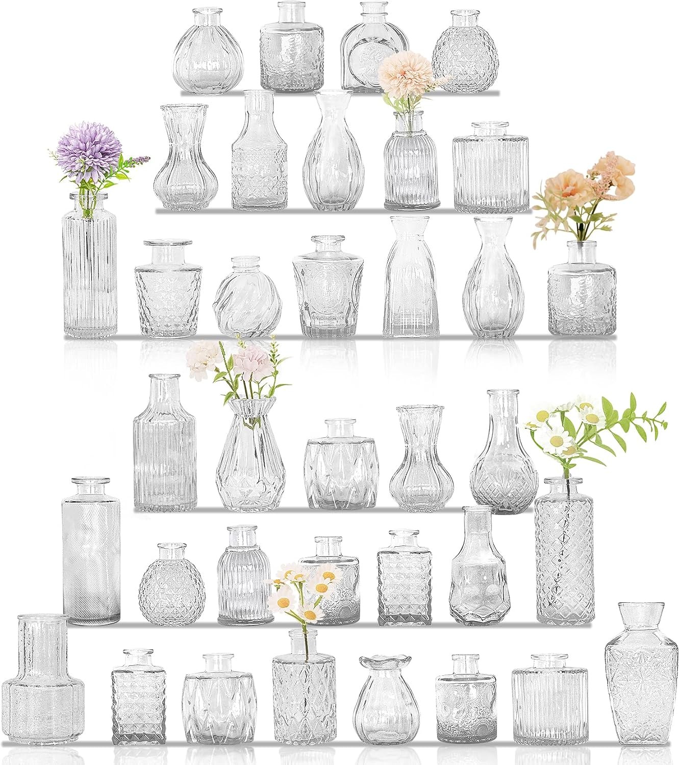 36Pcs Bud Vases Set Small Vintage Glass Bottles Clear Bud Vases in Bulk Multiple 36Pcs Bud Vases Set Small Vintage Glass Bottles Clear Bud Vases in Bulk Multiple