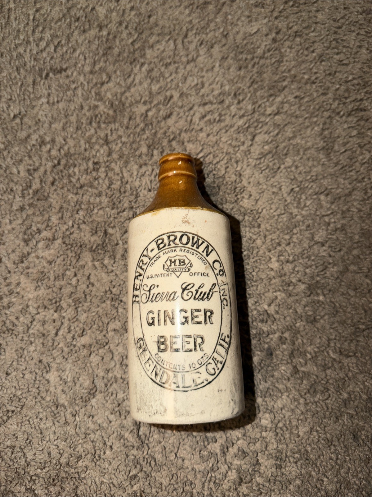 Antique Henry-Brown Sierra Club Ginger Beer Stoneware Bottle Glendale CA Rare