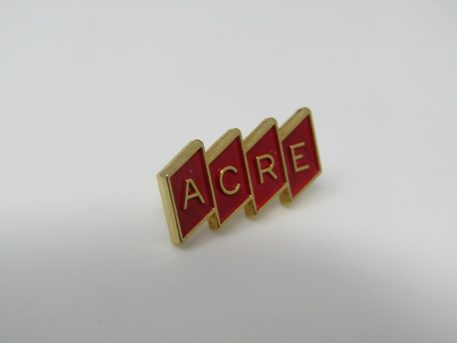 Vintage ACRE Lapel Pin Gold Tone Red Enamel Diamond Shape Organization Hat Pin Vintage ACRE Lapel Pin Gold Tone Red Enamel Diamond Shape Organization Hat Pin