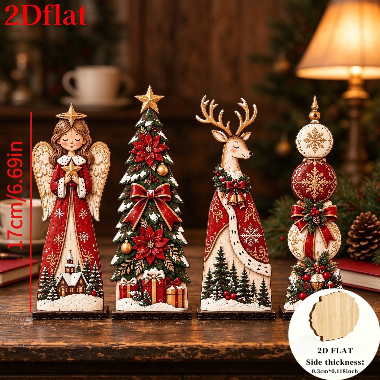 Wooden Christmas desktop ornaments set 4 pcs rustic style