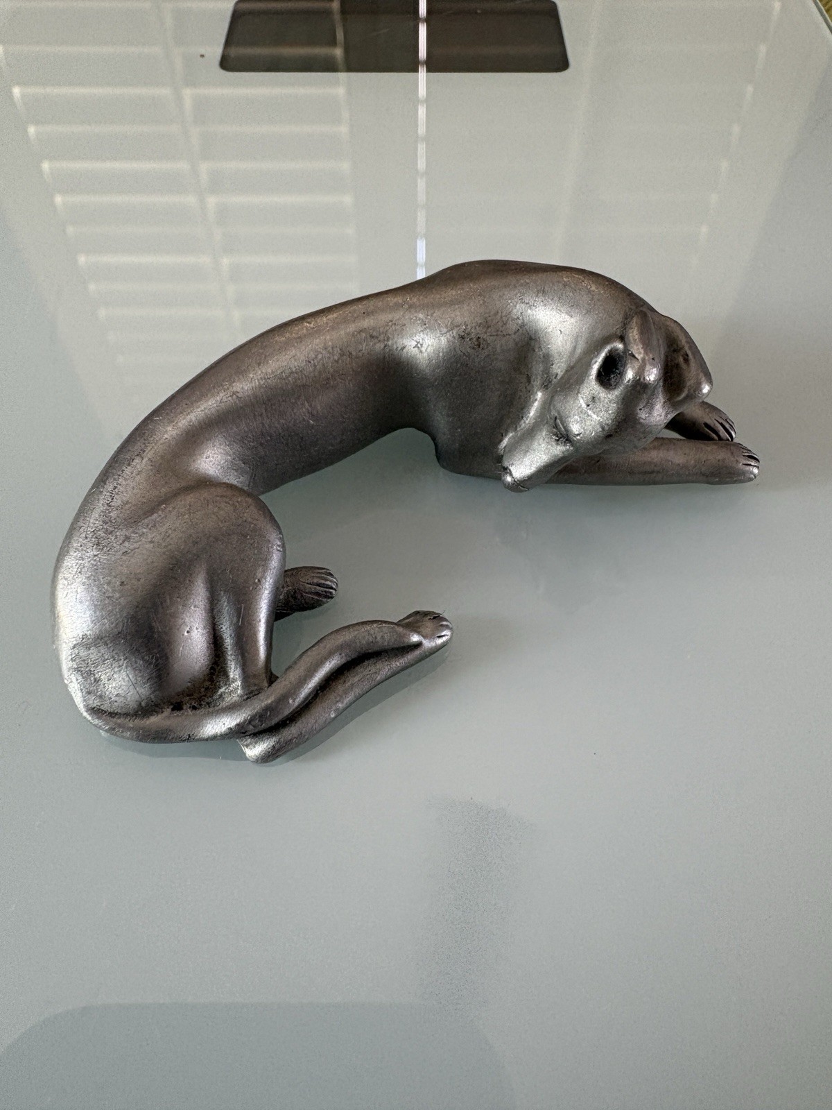 Vintage Terry Lewis Whippet / Greyhound Laying Dog Figurine 3” Deco Style